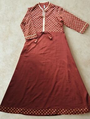 Bohemian Indian Rust Red Dress with Gold Accents F